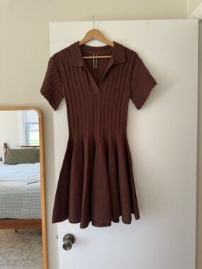 Anthropologie Brown A-Line Mini Sweater Dress Size Small